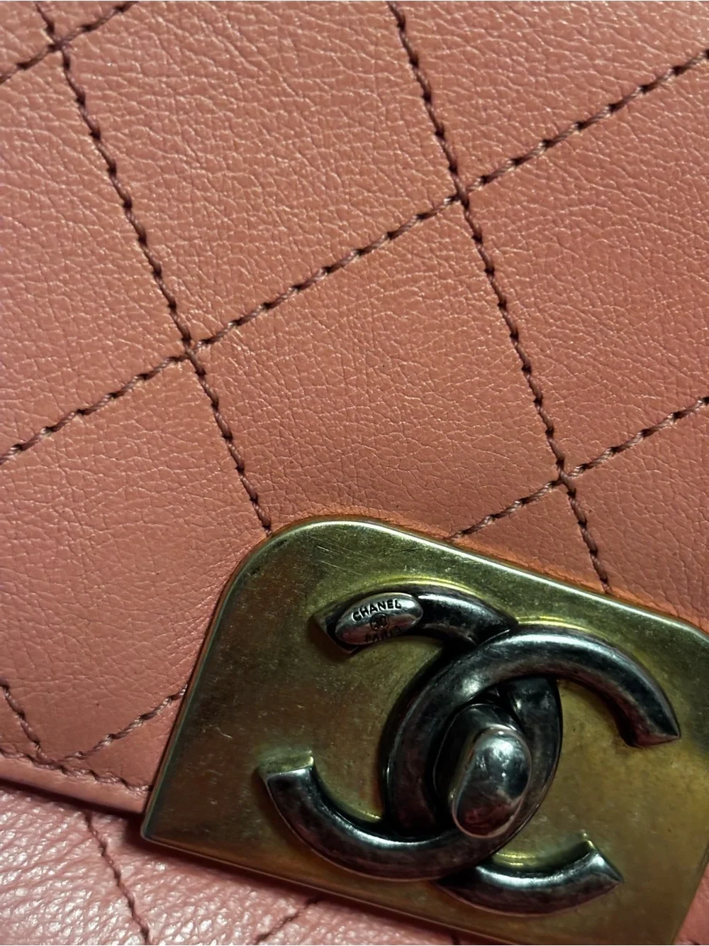 Authentic CHANEL Quilted Leather Clutch in Rose Pink with Gold-Tone CC Lock